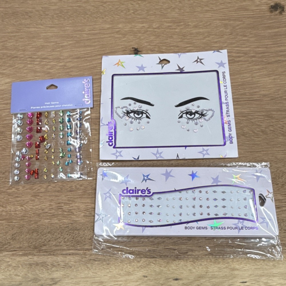 claire's Self-Adhesive Hair & Body Gems Multicolor Set, Heart, Round, Teardrop